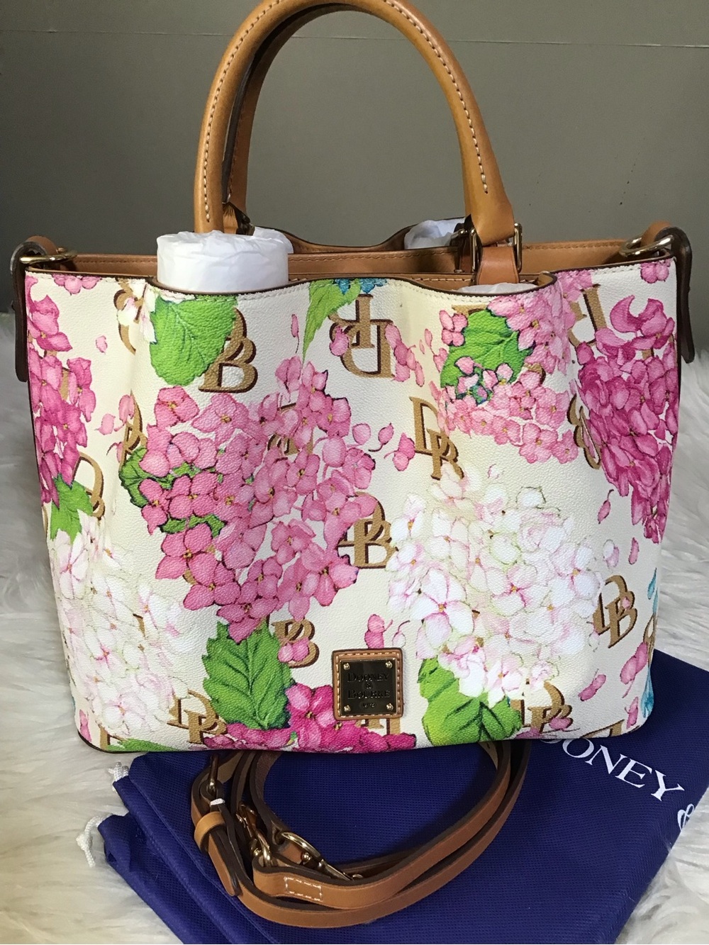 Dooney hydrangea monogram floral satchel Brenna